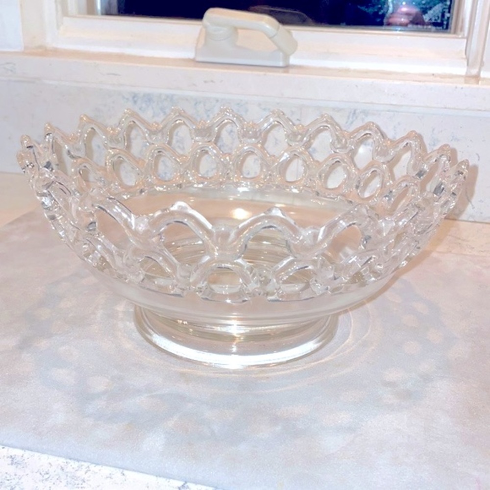 Antique Centerpiece Bowl Open Lace Atterbury Early American Pressed Glass